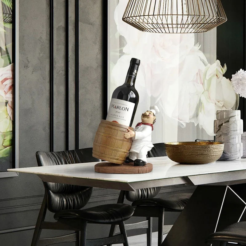 

Resin Chef Wine Rack Kitchen Teatable Bar home decoration Wine Craft Christmas Gift Handcraf Shelf Metal Sculpture Wind Stand