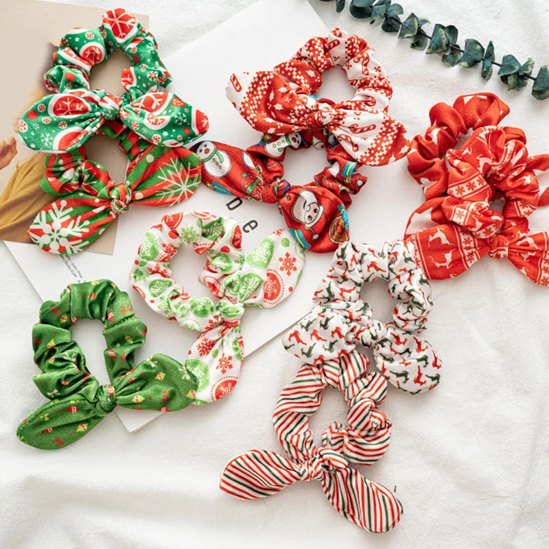 

Elastic Hair Bands Christmas Cute Rabbit Ears Scrunchies Bowknot Ponytail Hair Ties Velvet Hair Rope Xmas Hair Accessories