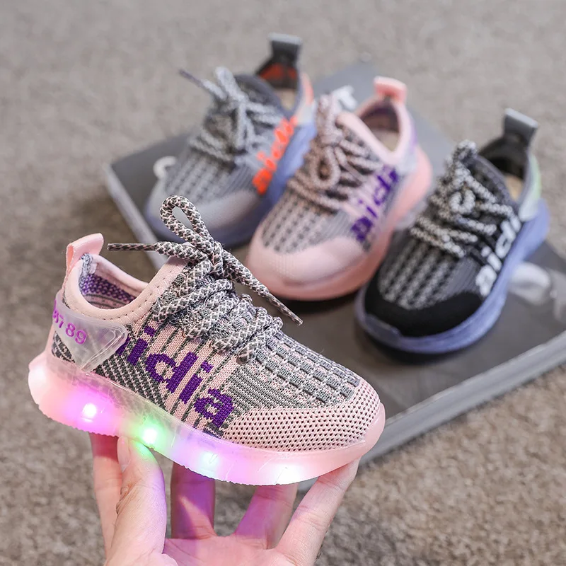 

Светильник детские кроссовки для маленьких девочек, светодиодная светящаяся спортивная обувь, детские кроссовки для мальчиков и девочек, дышащая обувь для бега
