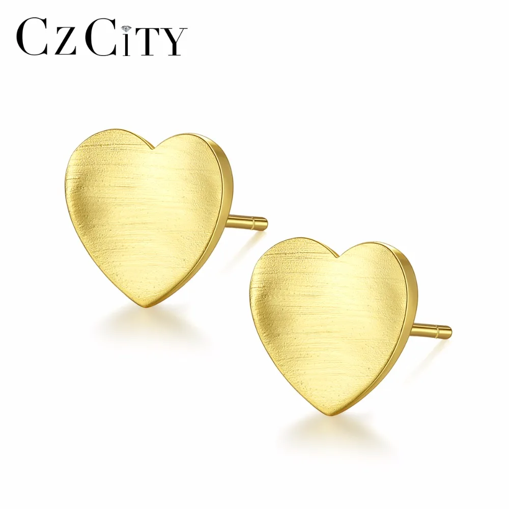 CZCITY 925 стерлингового серебра серьги гвоздики для женщин Минималистский щеткой в