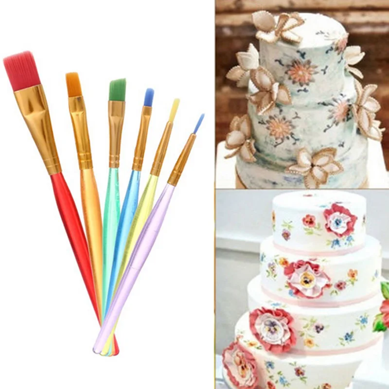 6 Pcs/ Set Multi-color Candy Cake Icing Decor Paint Brushes Set Bakeware Kit Tools Cream toner