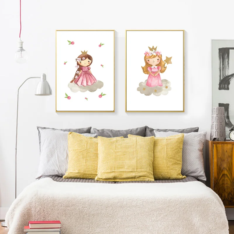 Декор для комнаты маленьких девочек холст рисунок мультяшный постер с
