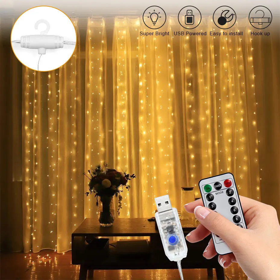 

USB DC5V Hanging Window Curtain Lights Decorative Fairy Garland LED String Lights for Home Party Christmas Wedding New Year