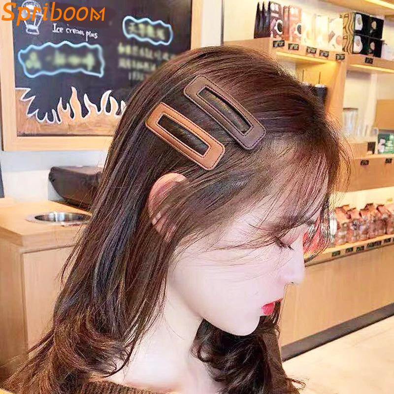 

Vintage Pu Leather Hair Clips for Women Girls Minimalist Temperament Korean Fashion Hairpin Bang Barrettes Hair Accessories Gift