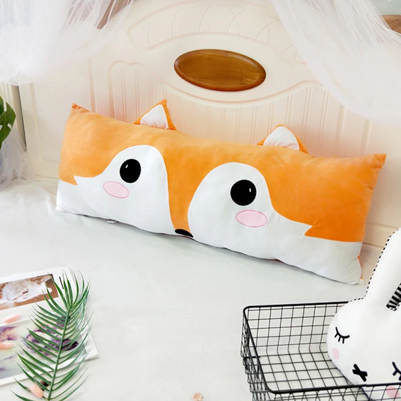 Милая длинная подушка с рисунком лисы большая вышитая спинка для тела съемная