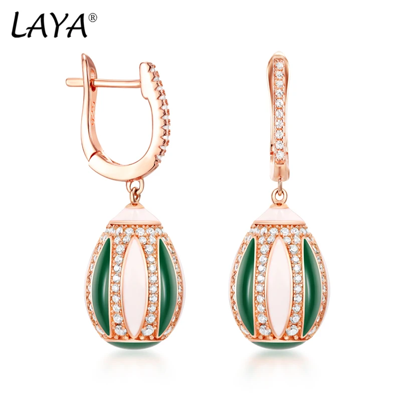 

Laya Spherical Earrings For Women 925 Sterling Silver Bohemian Style Green Enamel Round Accessories Fine Jewelry