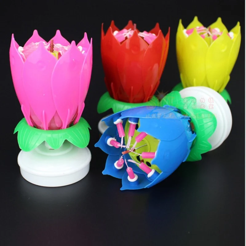 2 шт. Новая Вращающаяся Свеча в форме лотоса музыкальная свеча с днем рождения