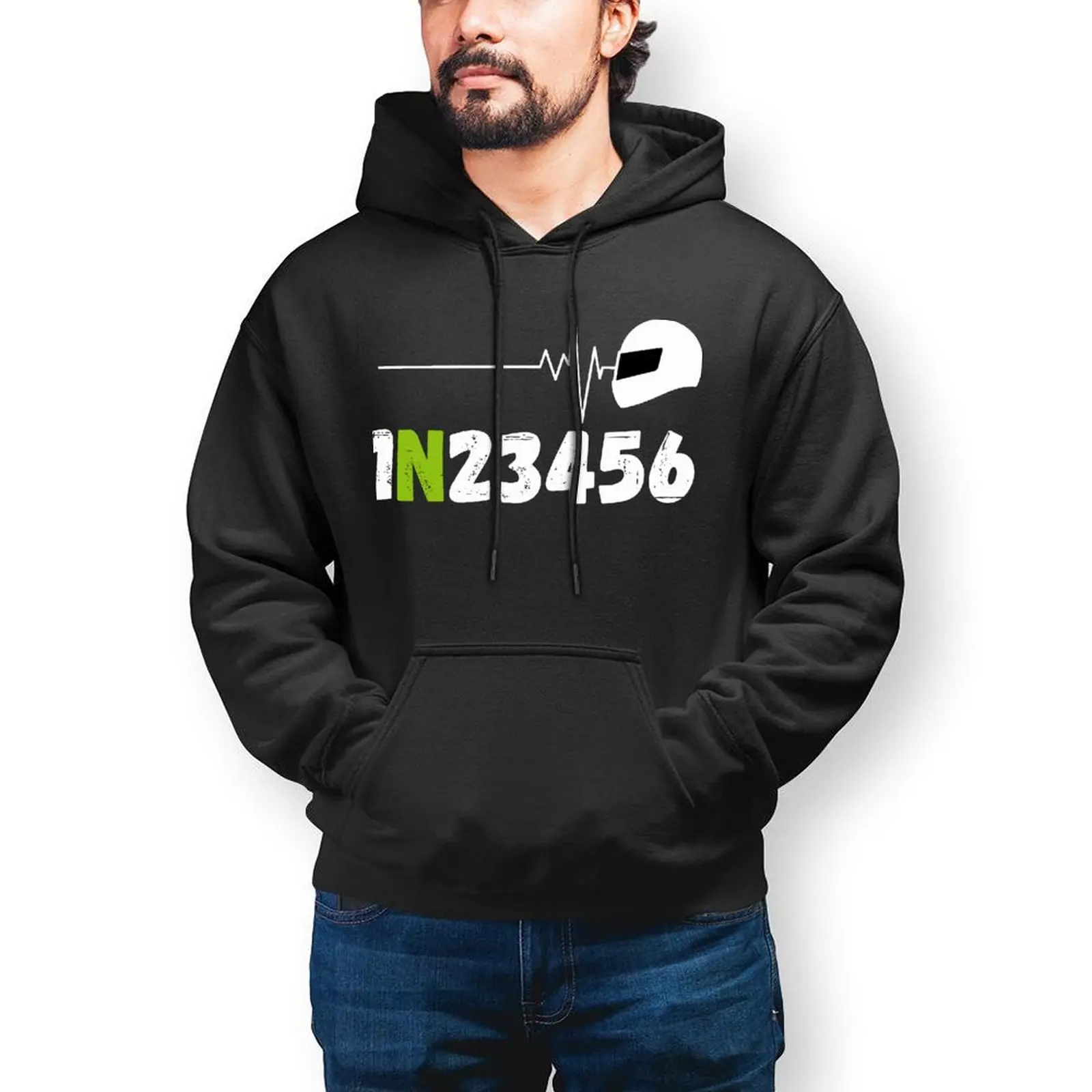 

Biker Motorcyclist Heartbeat 1N23456 Hoodie Race Fashion Long Sleeve Cotton Hoodies Mens Autumn Outdoor Pullover Hoodie
