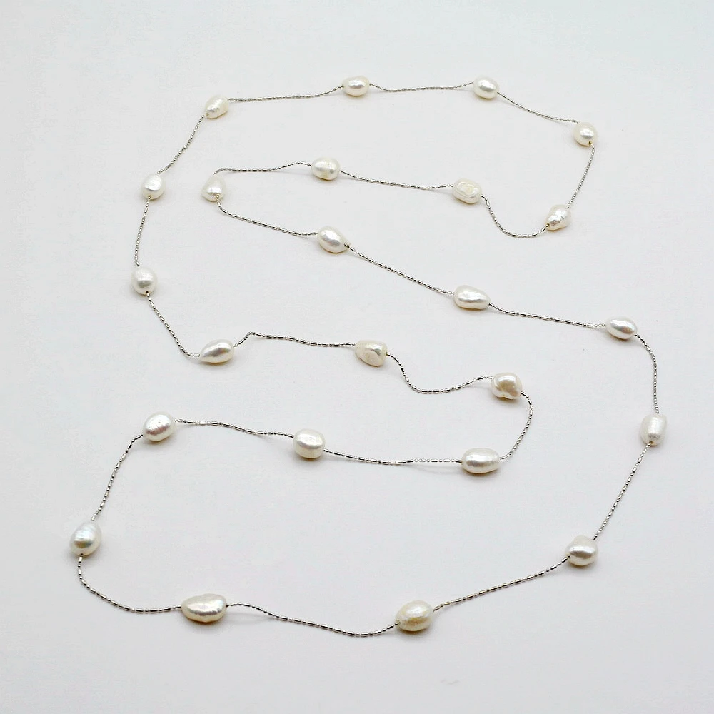 Длинное ожерелье в стиле барокко с натуральным пресноводным жемчугом