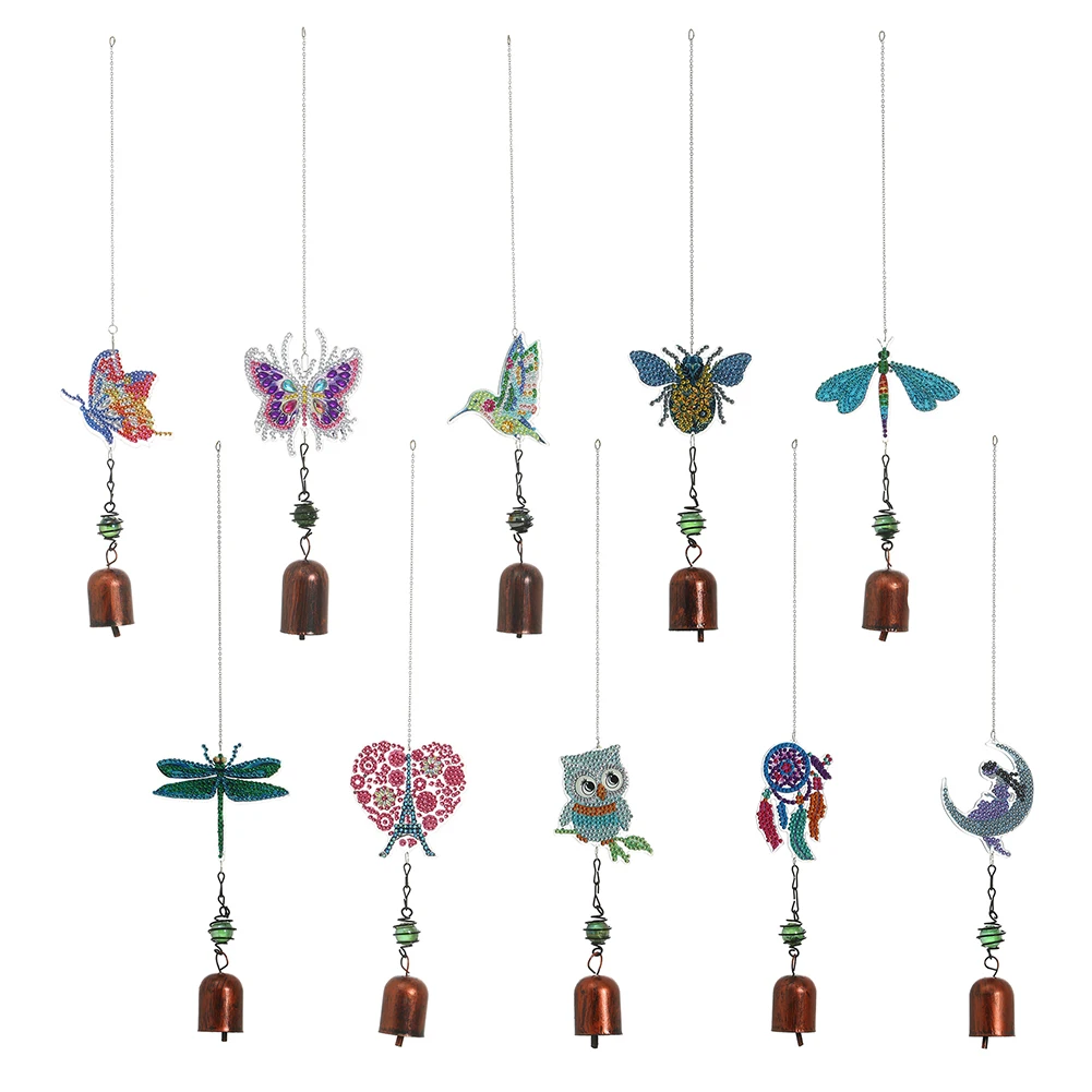 

5D DIY Point Drill Diamond Painting Acrylic Wind Chime Bell Pendant Art Mosaic Kit Rhinestone Picture Hanging Wall Ornaments Gif