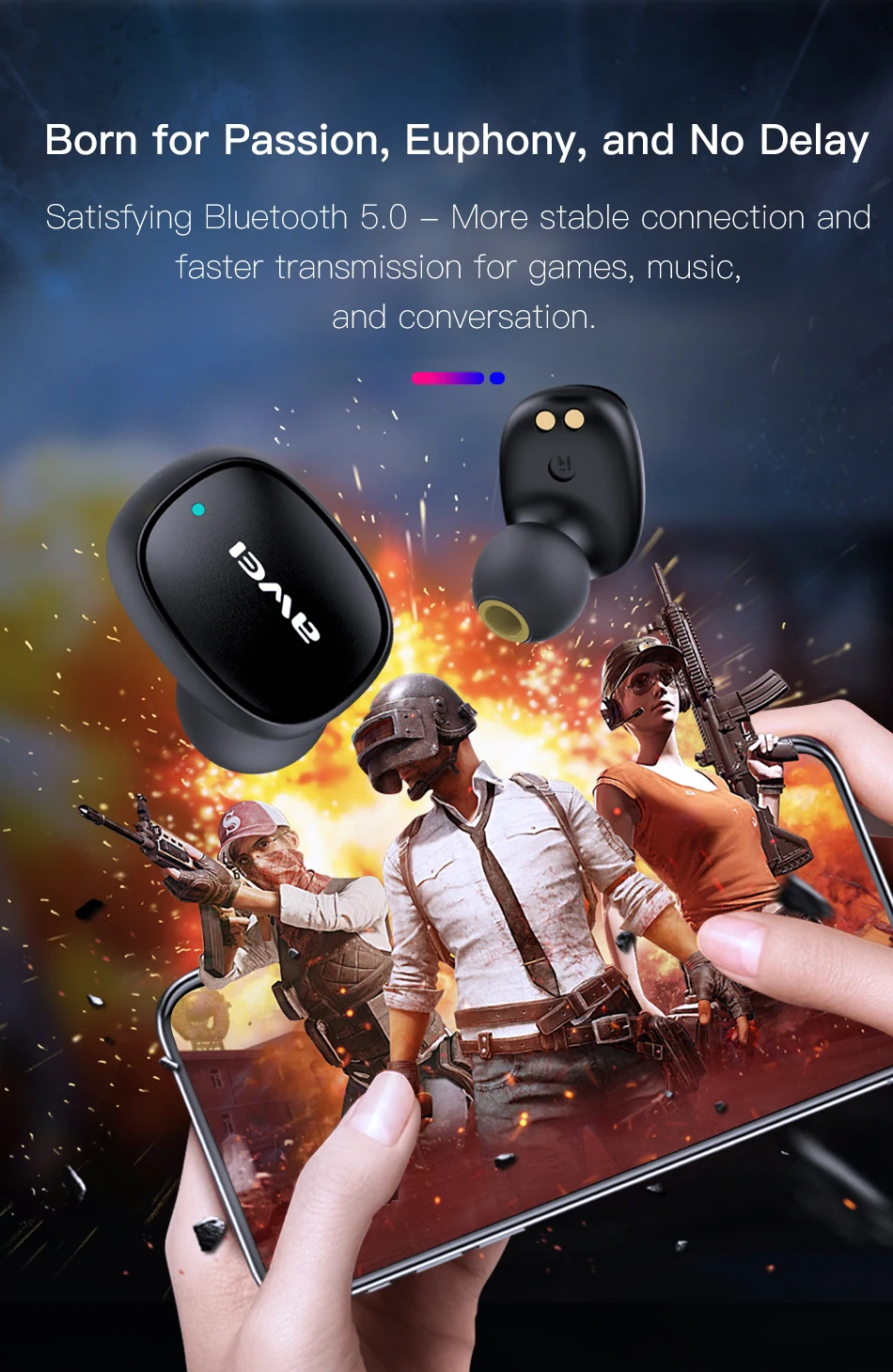 AWEI T13 TWS настоящие беспроводные Bluetooth наушники бас HiFi в уши мини Капсула Touch Contorl с микрофоном HiFi стерео игровые наушники