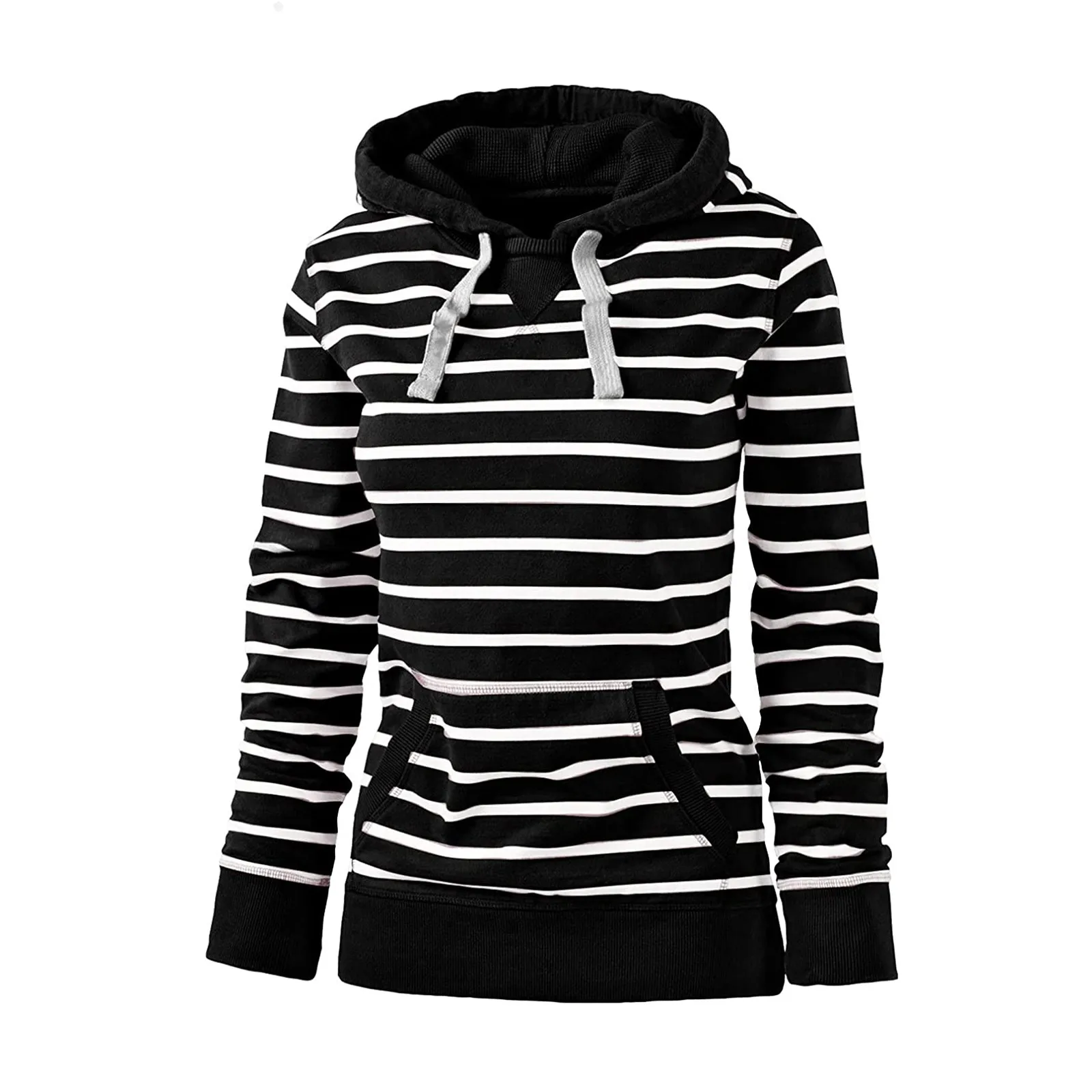 

Casual Fashion Striped Hoodies With Pocket Women Long Sleeve Fashion Hooded Sweatshirts Top Harajuku Pullovers sudaderas#A