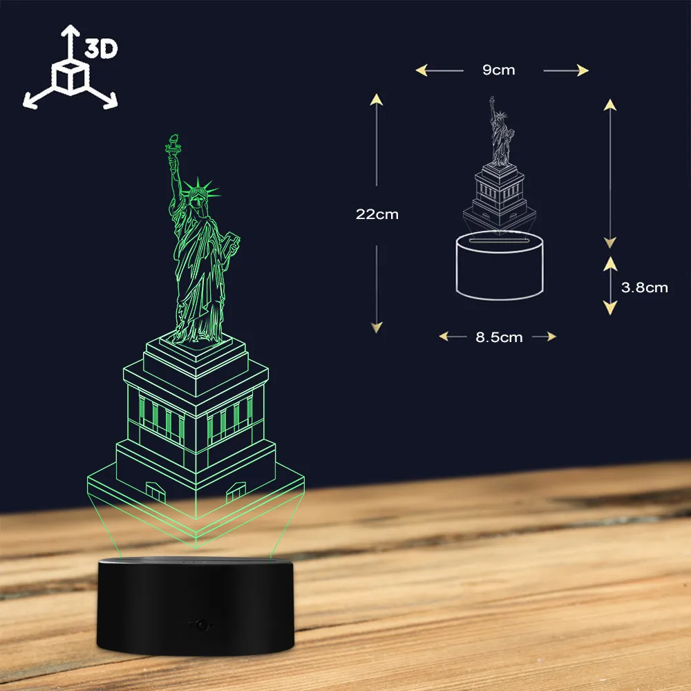 Статуя Свободы всемирно известные ориентиры 3D иллюзия ночника Нью Йорк
