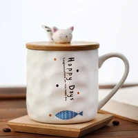 2021 new cute cat mugs cartoon with cover creative womens ceramic milk cups childrens breakfast