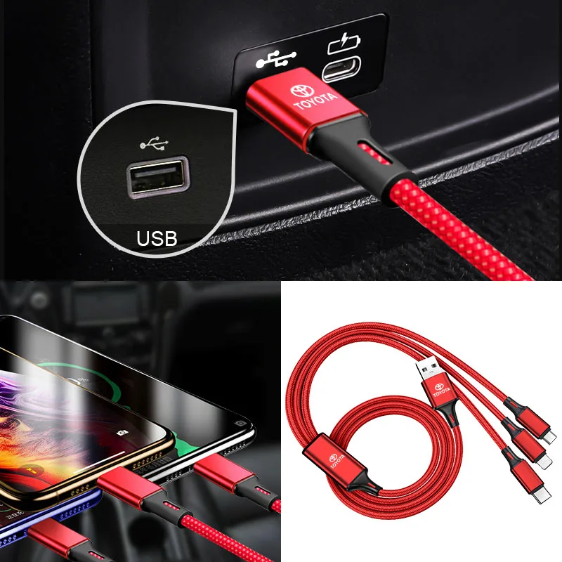 3-в-1 USB-кабель для быстрой зарядки мобильного телефона автомобильные аксессуары