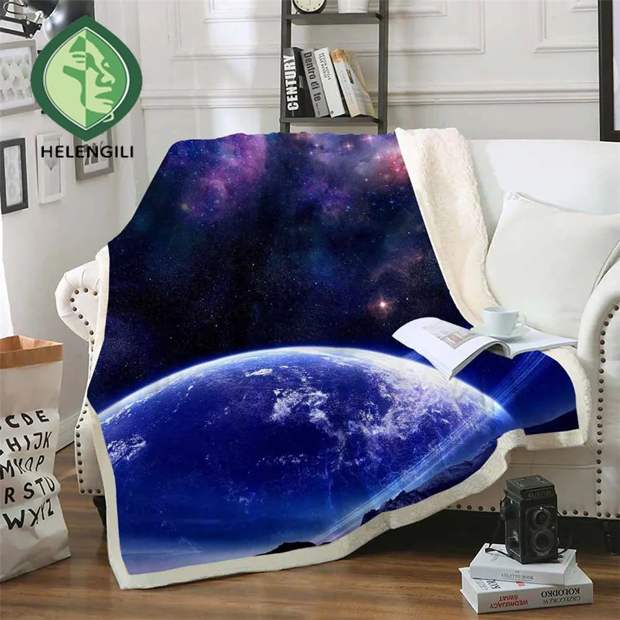 

HELENGILI Galaxy Starry Sky Sherpa Blanket Girly Floral Bedspread Velvet Plush Soft Comfortable Home Camping Aircraft Blanket