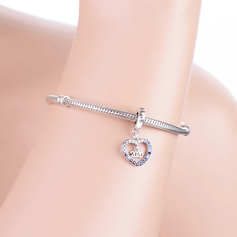 2020 оригинальный браслет с подвеской в виде сердца из синего циркония для