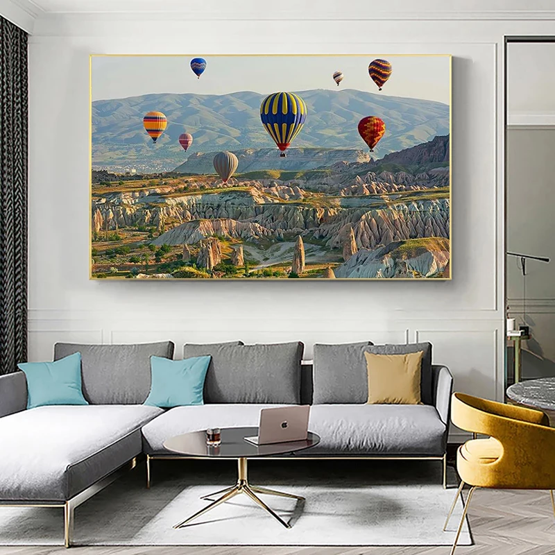 Картина на холсте с воздушным шаром изображением пейзажа Турции для гостиной -