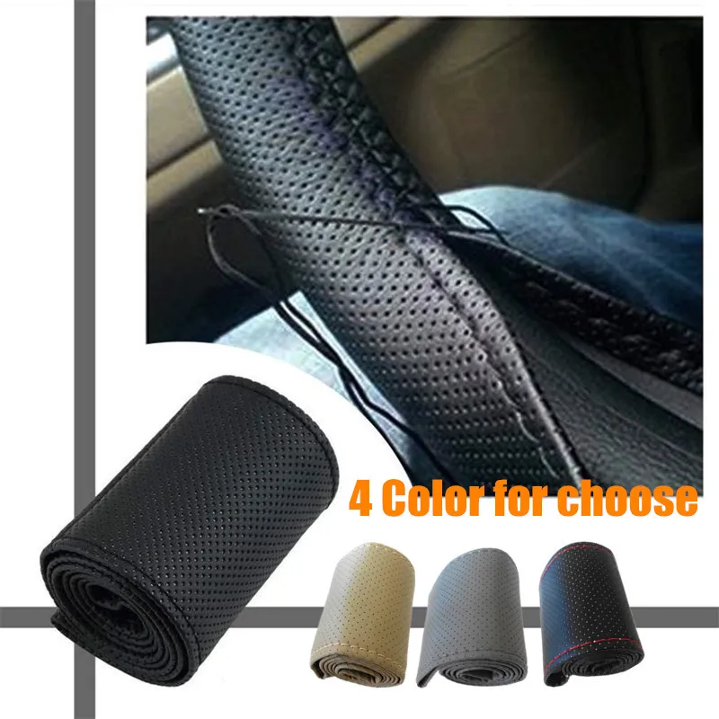 

38cm Microfiber Car Steering Wheel Cover Soft PU Leather Braid On The Steering Wheel Hand Made DIY Gifts For Husband And Father