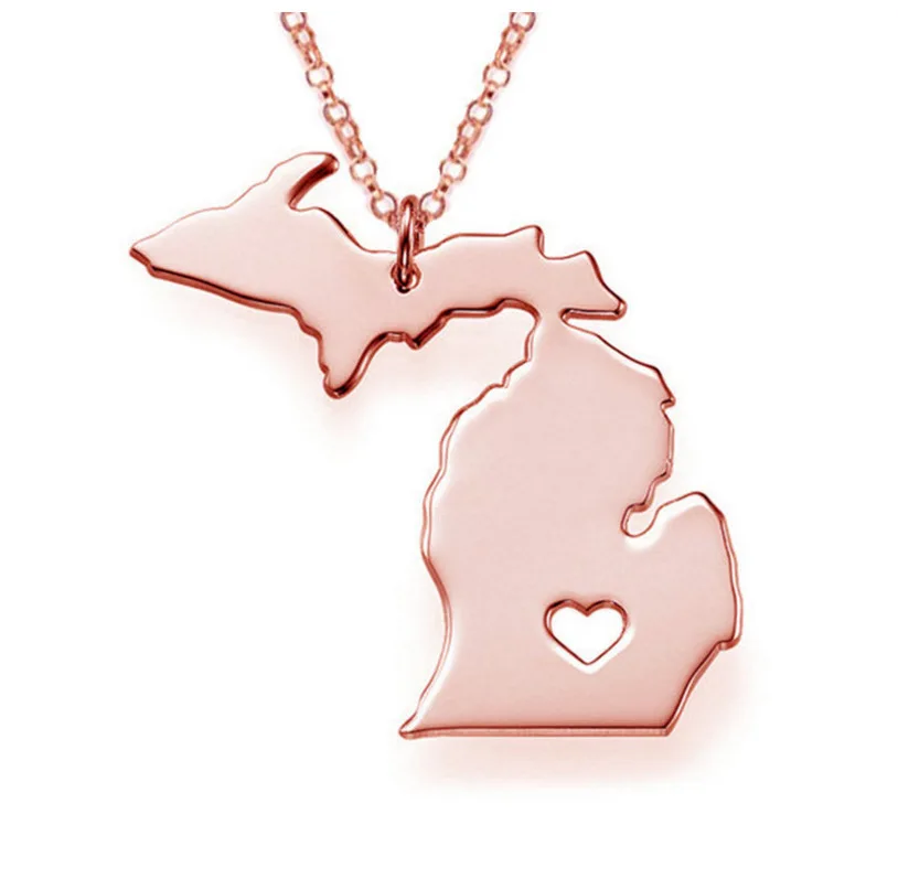 Ожерелье с подвеской Карта Европы и ожерельлье в стиле США из Мичигана картой