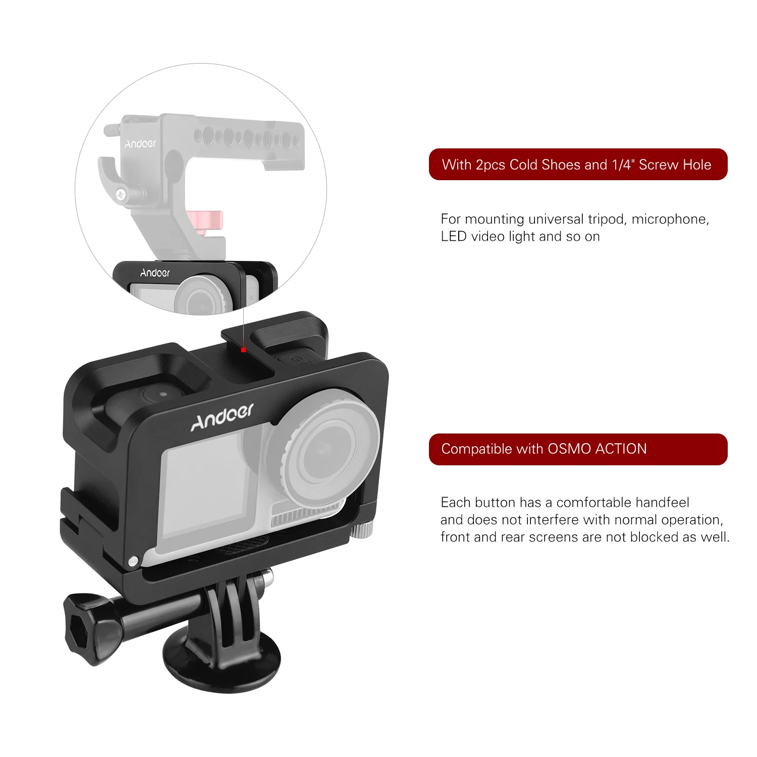 Камера Andoer Cage для OSMO чехол экшн съемки с креплением на Холодный башмак 1/4 винтов