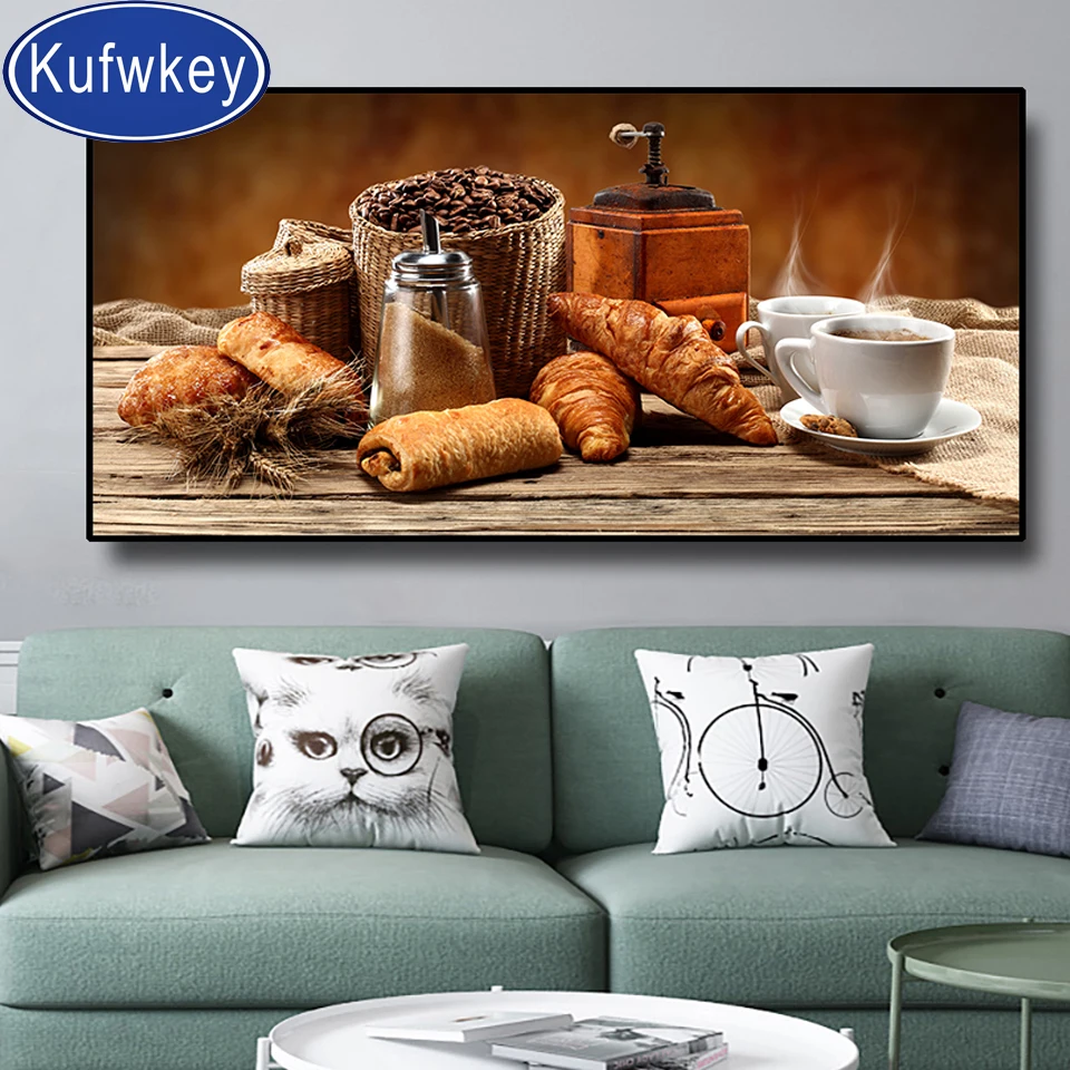 Картина из страз сделай сам вышивка крестиком натюрморт алмазная хлеб кофе