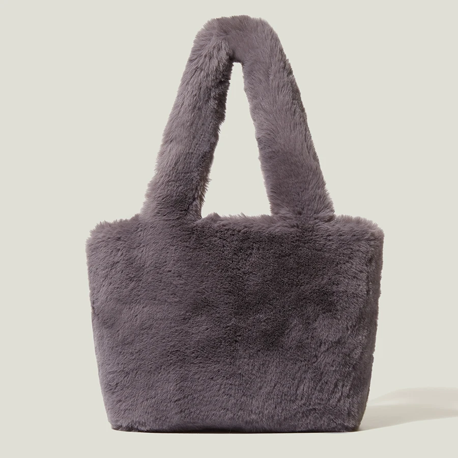 

Soft Plush Small Tote for Women Faux Fur Handbags Retro Furry Shoulder Bags 2021New Winter Fashion Student Commuter School Bag