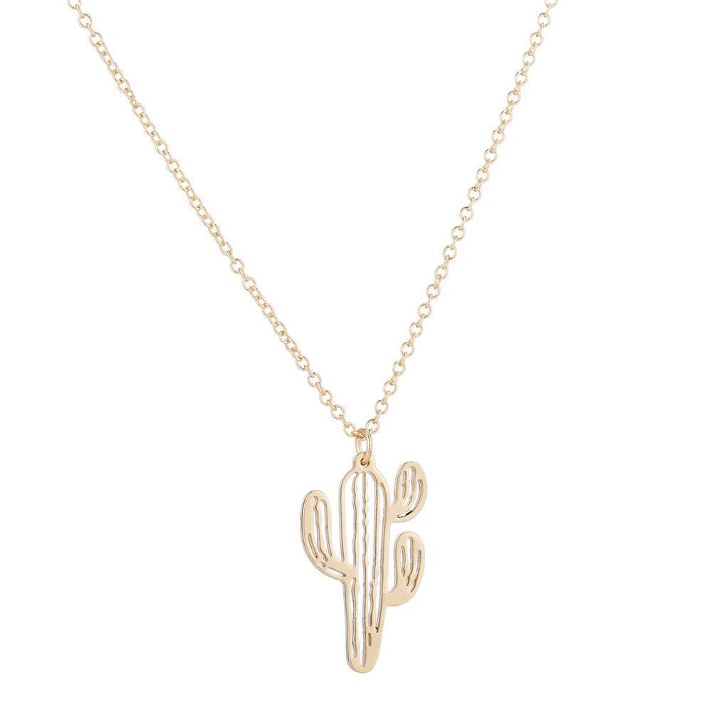 

geneneic Charm Cactus Pendant Gold Chain Necklace Women Summer Jewelry Gift Hand-polished Small And Cute Necklace