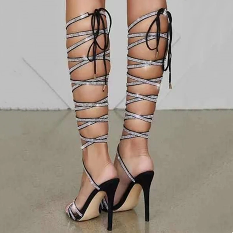 Stiletto Knee High Sandals Shoes Women 