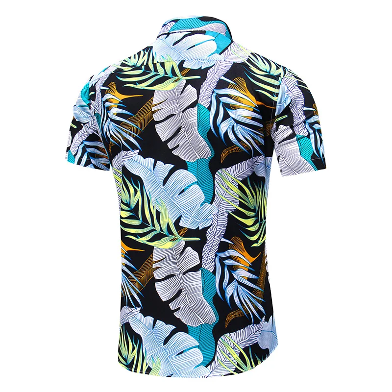 

Loldeal Men Short Sleeve Shirt Fashion Casual Hawaiian Beach Batik Slim Fit