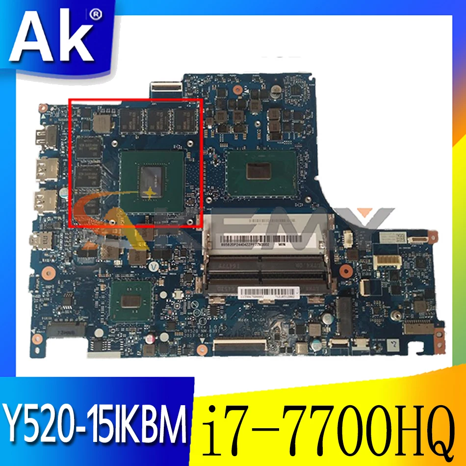 

For Lenovo Legion y520 Y520 Y520-15IKBM laptop motherboard BY520 NM-B391 W/ CPU i7-7700HQ GPU GTX1060 rev 1.0 Mainboard