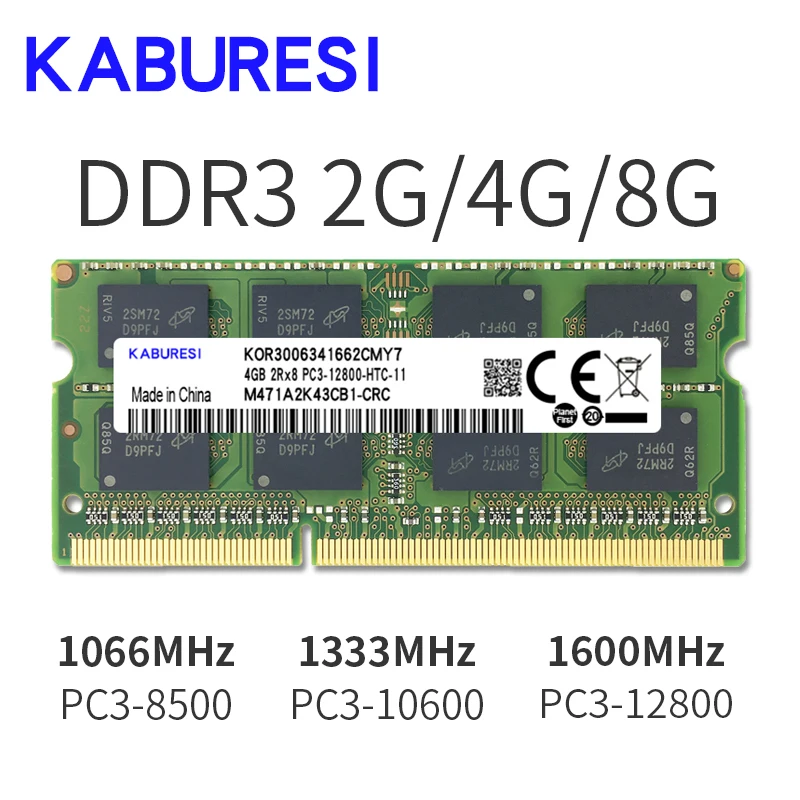 Kaburesi DDR3 2GB/4GB 1066MHz 1333MHz 1600MHz PC3-8500 PC3-10600 PC3-12800 SODIMM Memory Ram memoria ram For Laptop Notebook