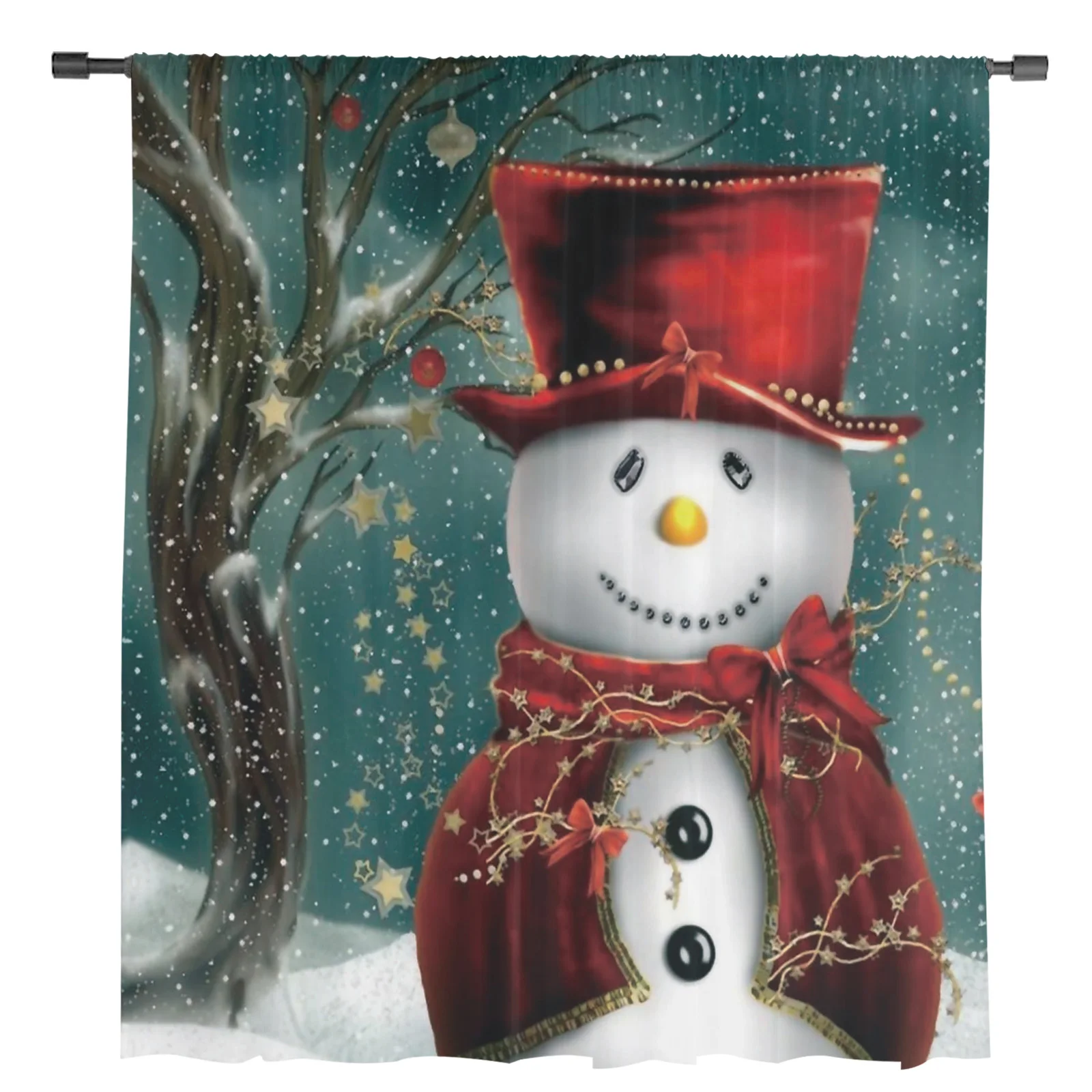Рождественские снеговики красная шляпа ветки прозрачные шторы рождественские