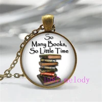 so many books so little time creative vintage photo cabochon glass chain necklacecharm women pendants fashion jewelry gifts