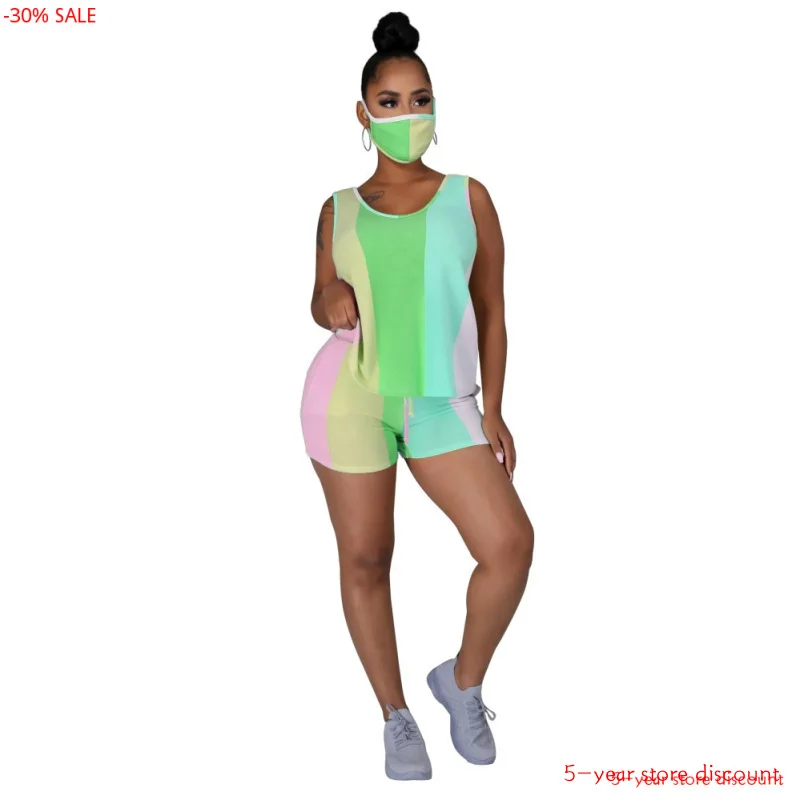 Женский комплект из 2 предметов с маской одежды размера плюс полосатый двух