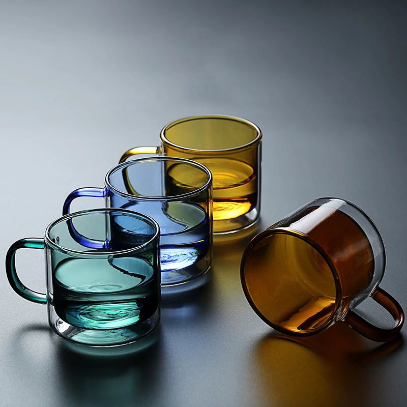 Кофе чашку Стекло посуда кружки чашки для чая двойной es молоко синий бордовый