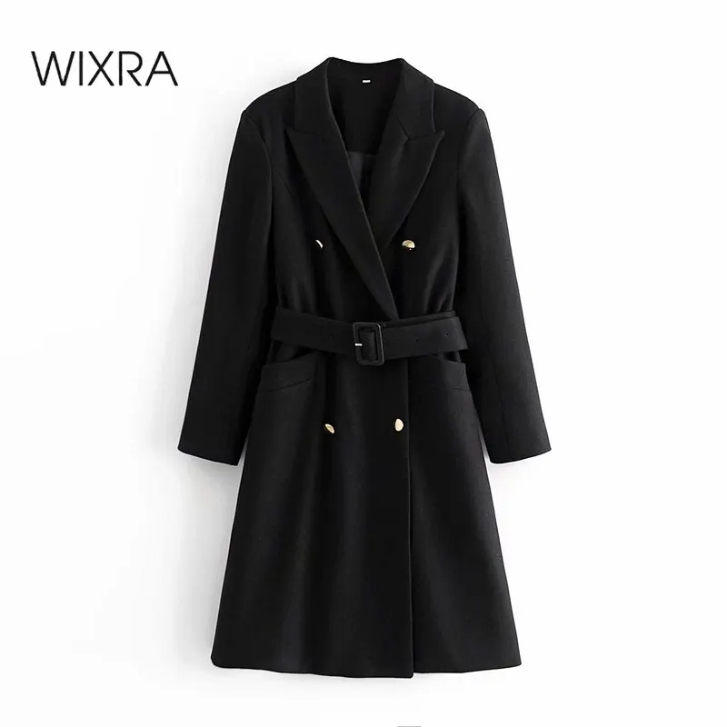 

Женский Тренч из смешанной шерсти Wixra, черный Тренч с поясом для офиса на весну и осень