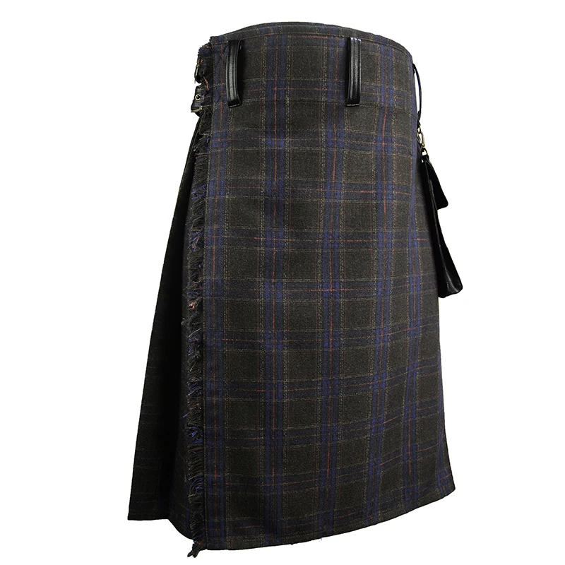 Men Skirts Belt Lattice Plait Skirts Bilateral Pocket Chain Skirts Brown Gothic Punk Scottish Kilt Costume Double Pockets