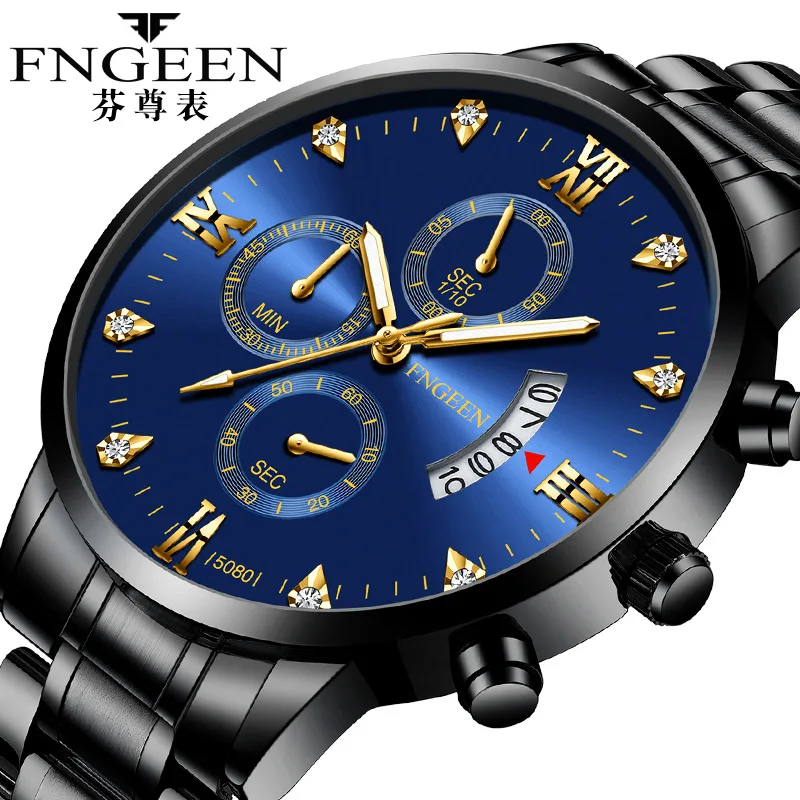 

2021 genuine new men's multifunctional fashion business quartz watch three-eye calendar sports luminous business waterproof