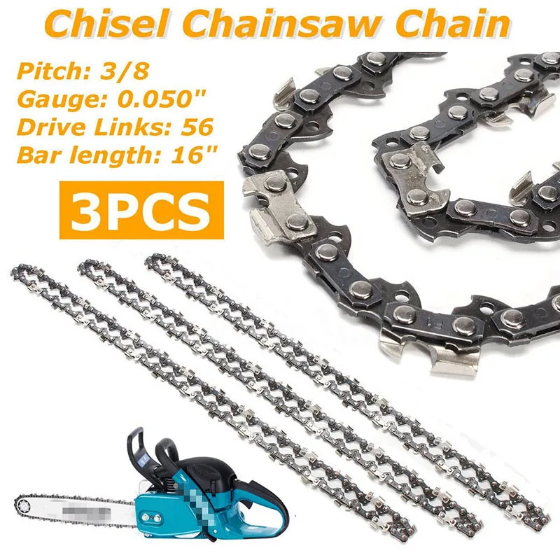 

3pcs Semi Chisel Chainsaw Chain 16" 3/8" LP 0.050" 56DL Bar For DC UC NB 361 365 36 DCS300 DCS330S DCS33OTH