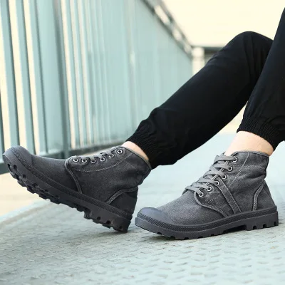 

Men Canvas Shoes Fashion High Top Ankle Boots Comfortable Thick Bottom Casual Canvas Shoes High Quality Lace Up Boots