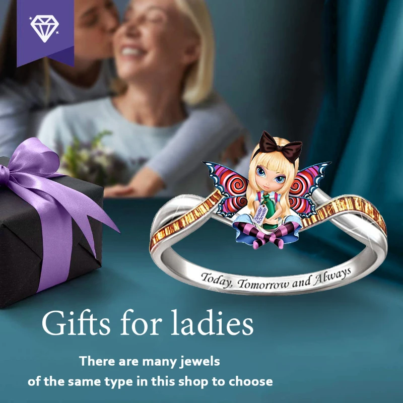 

Helloween Rings Women Accessories Stainless Steel Witch Engagement Vintage Bow Jar of Hearts Jewelry Fairy Wings Anillos Mujer