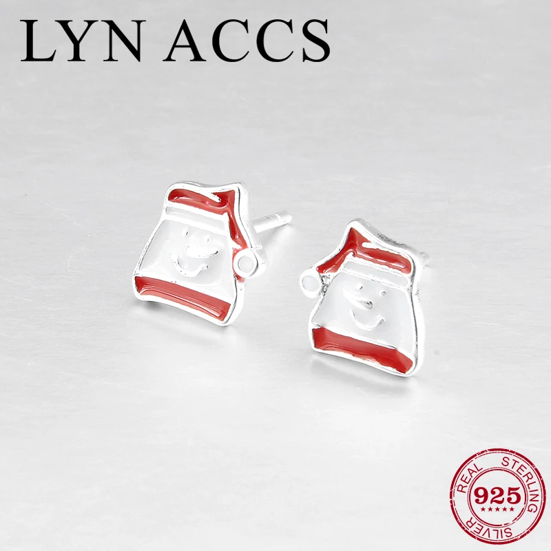 Санта Клаус красный Белый Эмаль серьги 925 стерлингового серебра серьги-гвоздики