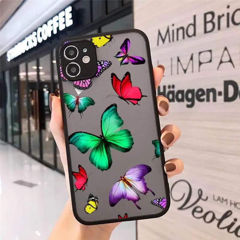 

butterfly Phone Case Matte Transparent for iPhone 7 8 11 12 s mini pro X XS XR MAX Plus cover funda