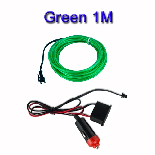 green 1m EL Wire Автомобильный светодиодный светильник 1 м 2 м с адаптером освещение салона автомобиля украшение двери для авто неоновый светильник светодиодный Канатный светильник 10 цветов/ - Испускаемый цвет: green 1m