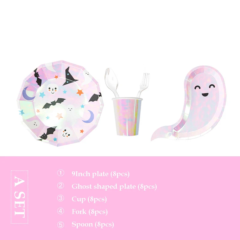 a set 40pcs 40pcs/set Halloween Party Paper Plate Disposable Cute Ghost Paper Dishes Kids Theme Party Supplies Home Decor Creative Tableware - Цвет: a set 40pcs