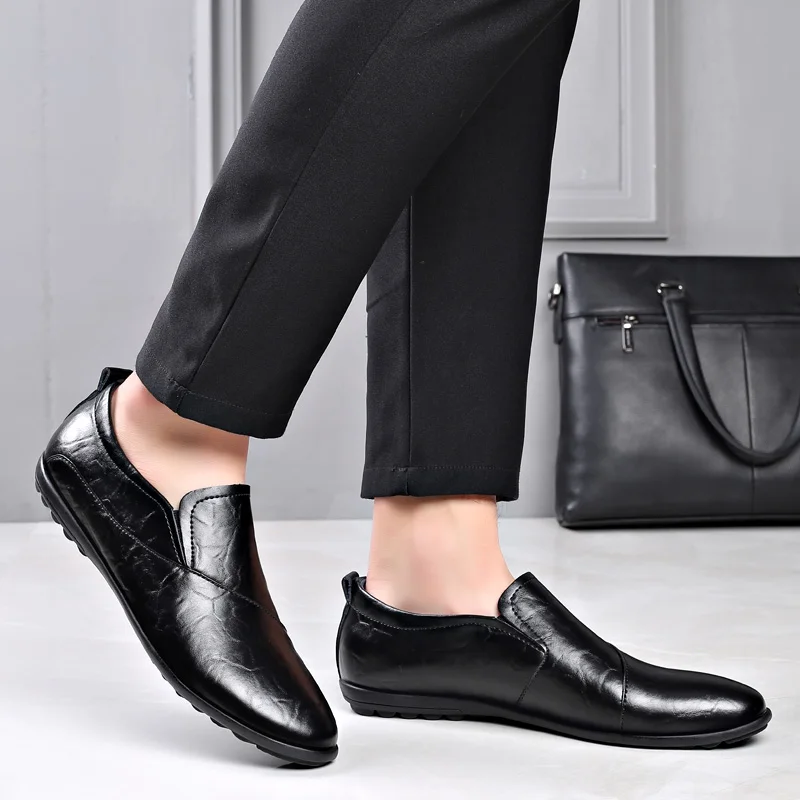 Туфли без шнуровки из натуральной кожи для вождения Мокасины Мужская обувь |