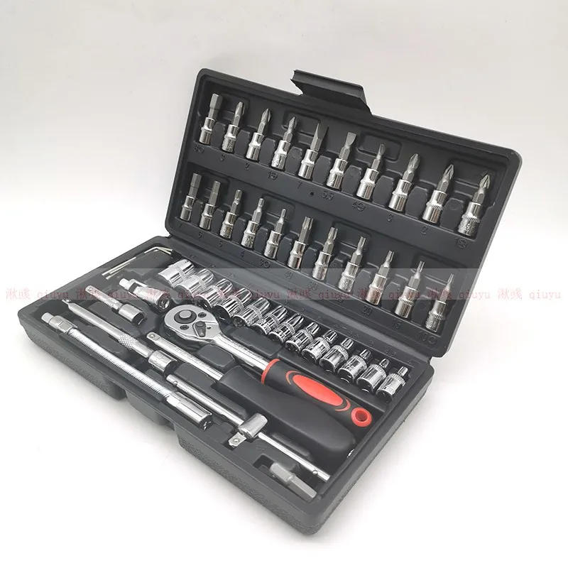 46 Pcs/Set Multifunctionl Ratchet Wrench Set Professional Mechanic Repair Tools Combination Kit with Carry Case for Auto