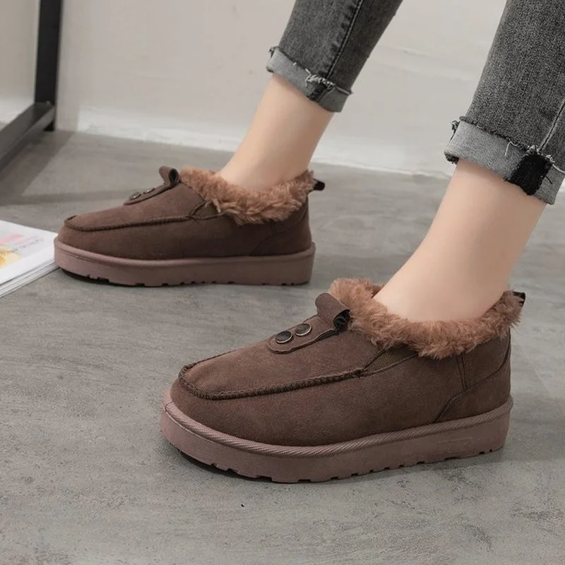 

Snow boots, large size, thick-soled, low-top cotton shoes, women's warmth, pedal lazy shoes, flat-bottomed and velvet loafers