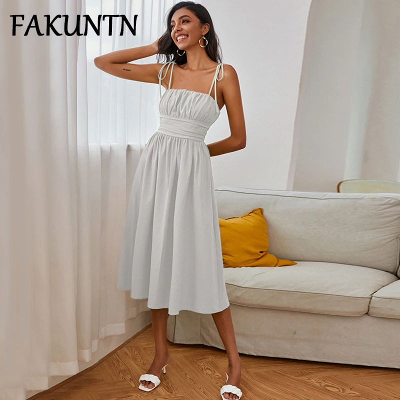 

Sexy Strap Dress Women Casual Spring Solid Color Backless Midi Dress Summer Clothes For Women Robe Beach Long Dresses Vestidos